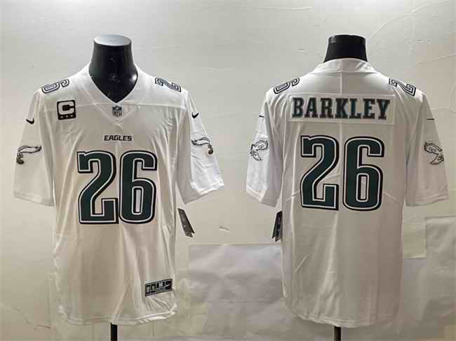 Men's Philadelphia Eagles #26 Saquon Barkley White Fashion With 3-star C Patch Vapor Untouchable Limited Stitched Football Jersey